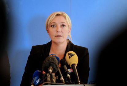 Marine Le Pen en un discurso hoy en Henin-Beaumont.