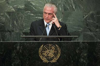El presidente brasileño, Michel Temer, en su discurso en la ONU