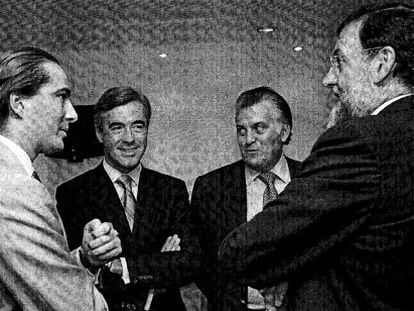Gonzalo Urquijo, Ángel Acebes, Luis Bárcenas y Mariano Rajoy, en una imagen del sumario del caso Gürtel.
