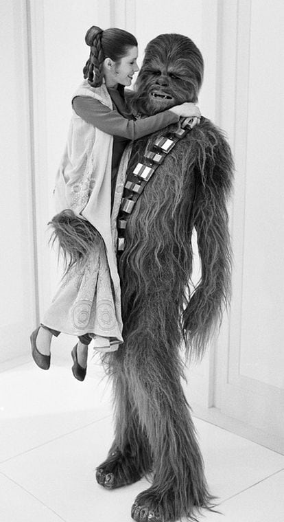 La princesa Leia, en brazos de Chewbacca.