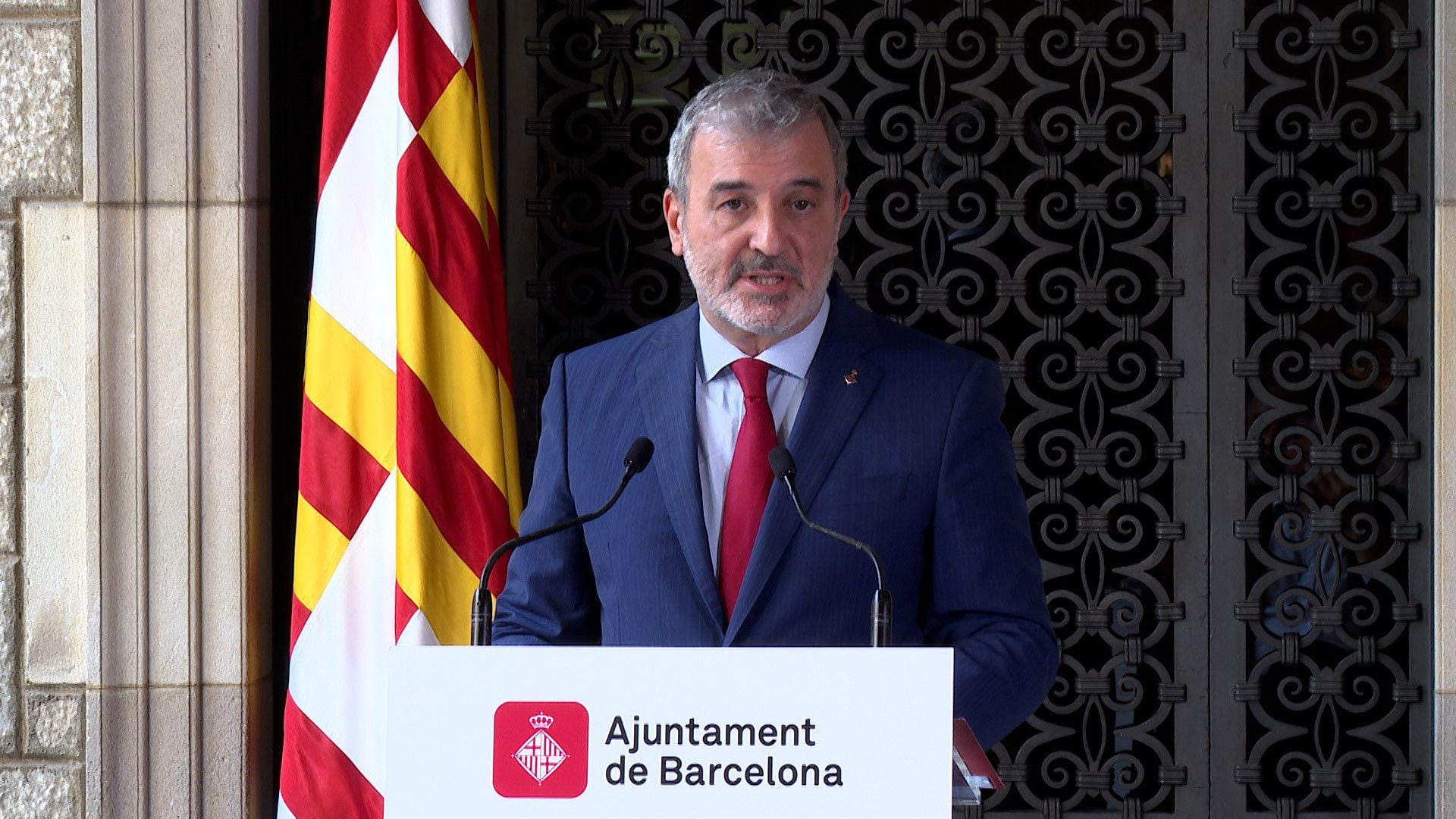 El alcalde de Barcelona, Jaume Collboni, realiza una declaración institucional sobre el reconocimiento del Estado de Palestina.  EUROPA PRESS  28/05/2024