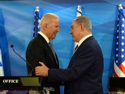 Joe Biden, entonces vicepresidente de EE UU, y el primer ministro Benjamín Netanyahu, en 2016 en Jerusalén.