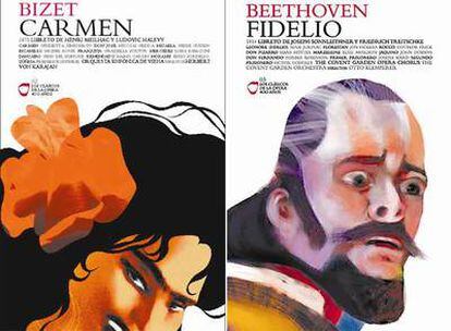 Cubiertas de los discos libro de <i>Carmen</i> y <i>Fidelio</i>.