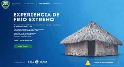 The website of the controversial Vick Vaporub campaign in Peru, "Extreme cold experience".