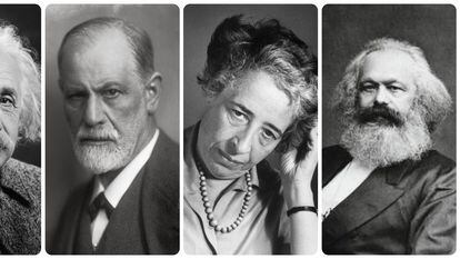 Albert Einstein, Sigmund Freud, Hannah Arendt y Karl Marx.