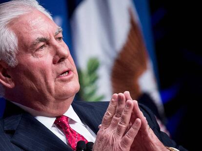 El secretario de Estado, Rex Tillerson, en el Woodrow Wilson Center, en Washington.