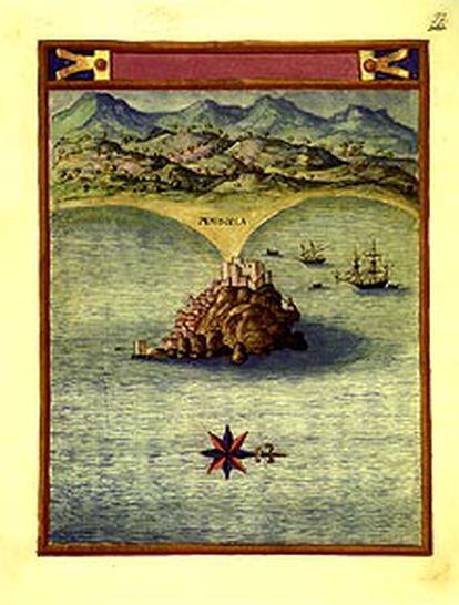 Página de Peñíscola en el atlas de Pedro Texeira, de 1634.