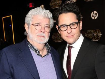 George Lucas i J. J. Abrams, en l'estrena d''El despertar de la força'