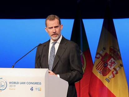 Felipe VI durante su intervenci&oacute;n en la clausura del World Law Congress