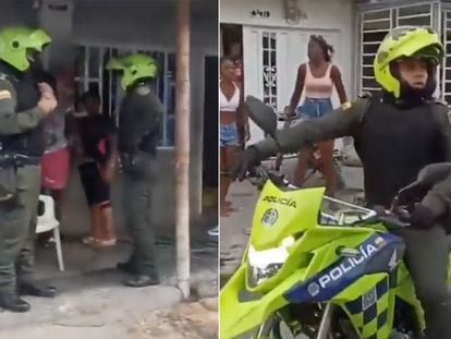 Policías en el barrio Manuel José Ramírez del municipio de Pradera (Valle del Cauca), el 29 de septiembre, en imágenes difundidas en redes sociales.