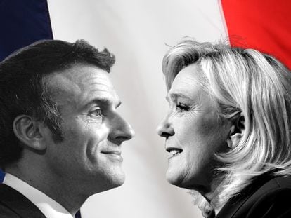 A la izquierda, el candidato y presidente de Francia, Emmanuele Macron. A la derecha, la candidata de extrema derecha, Marine Le Pen.