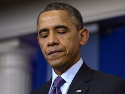 Barack Obama durante su intervenci&oacute;n tras la muerte de Nelson Mandela. 