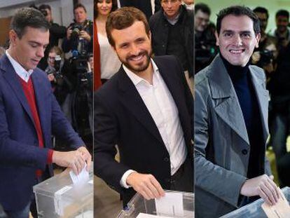 · La jornada electoral se ha desarrollado con total normalidad · Los líderes de los partidos, en sus cuarteles generales para seguir el escrutinio · La participación a las 18.00 era del 56,86%, casi cuatro puntos menos que el 28-A