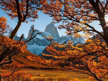 Otoño en el monte Fitz Roy en la Patagonia, Argentina.