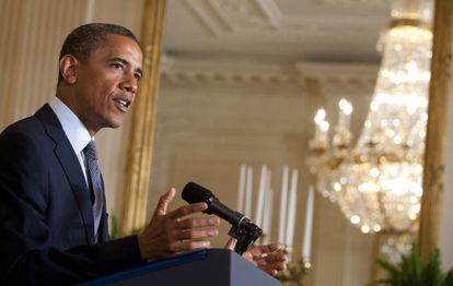 El presidente norteamericano, Barack Obama, durante sus declaraciones en la Sala Este de la Casa Blanca.
