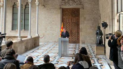 El presidente de la Generalitat, Quim Torra, pronuncia una declaración institucional en el Palau de la Generalitat el 29 de enero de 2020