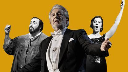Luciano Pavarotti, Plácido Domingo y Angela Gheorghiu.