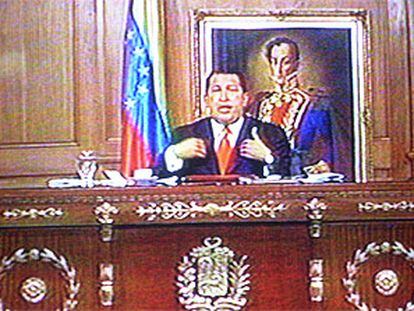 Imagen tomada de la televisión de Hugo Chávez, durante su último mensaje como presidente de la nación.