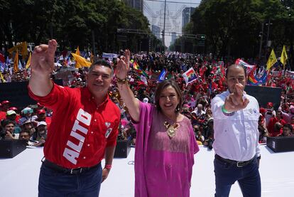 Alejandro Moreno,  Xochitl Galvez y Marko Antonio Cortés