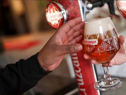 Una cerveza Cruzcampo tirada en un bar de Sheffield.