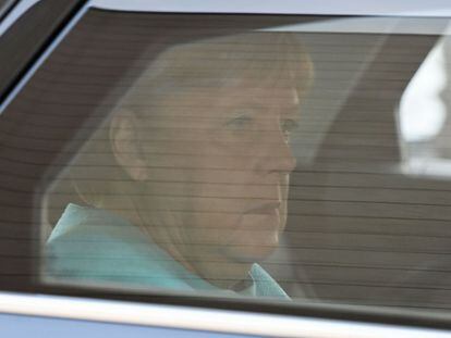 Angela Merkel, a su llegada el domingo a la sede de la CDU en Berlín.