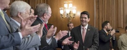 El presidente de la Cámara de Representantes de EE UU, Paul Ryan, llega a la firma de la reforma fiscal republicana.