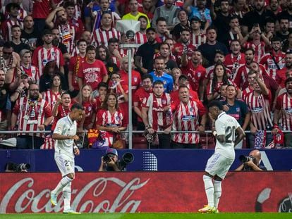 Rodrygo y Vinicius bailan para celebrar el gol del primero ante el Atlético de Madrid.