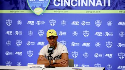 Rafael Nadal contesta a los medios este domingo en la sala de prensa del Masters 1.000 de Cincinnati.