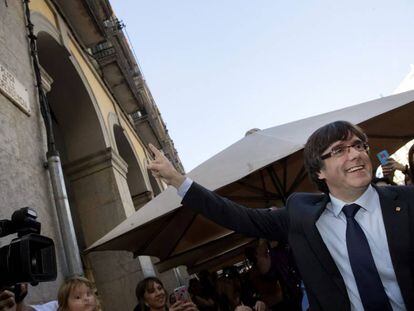 El expresidente de la Generalitat, Carles Puigdemont, el pasado s&aacute;bado en Girona. 