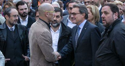 Desde la izquierda, Baños, Romeva, Mas y Junqueras.