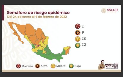 The current epidemiological traffic light, published by the Mexican Ministry of Health.