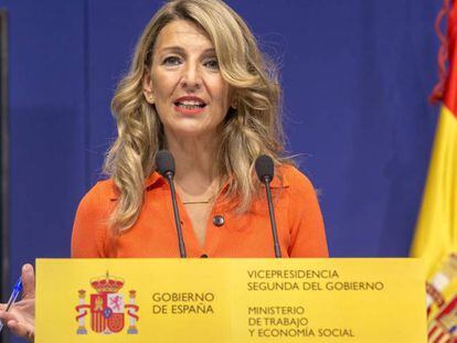 La vicepresidenta segunda del Gobierno y ministra de Trabajo y Economía Social, Yolanda Díaz, este martes.