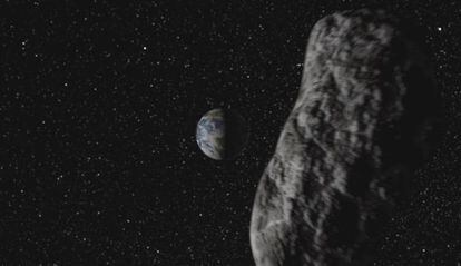 Ilustraci&oacute;n de la NASA de un asteroide frente a la Tierra.