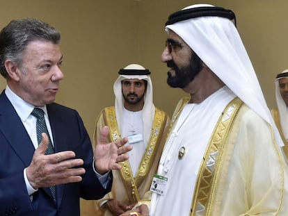 El Presidente Santos agradeci&oacute; al Emir de Dub&aacute;i por el aporte para el posconflicto en Colombia.