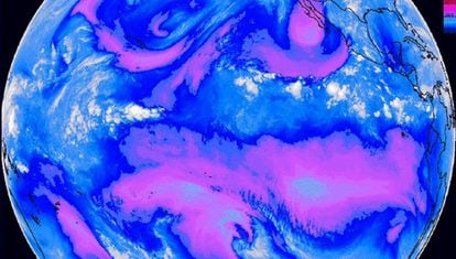 Vapor de agua en capas altas registrado por el satélite GOES.