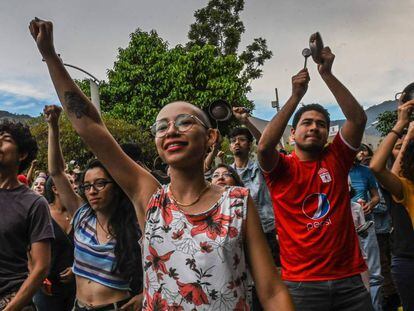Una de las protestas contra Duque, en Medellín.