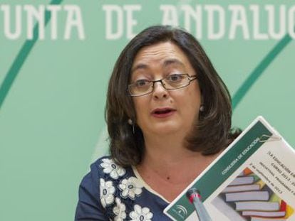 La consejera de Educaci&oacute;n en funciones, Mar Moreno, durante su comparecencia en Sevilla.