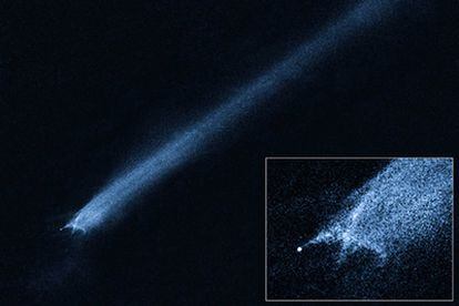 Imagen tomada por el telescopio "Hubble" de la estructura P/2010 A2, posible remanente de la colisión de dos cuerpos del cinturón de asteroides