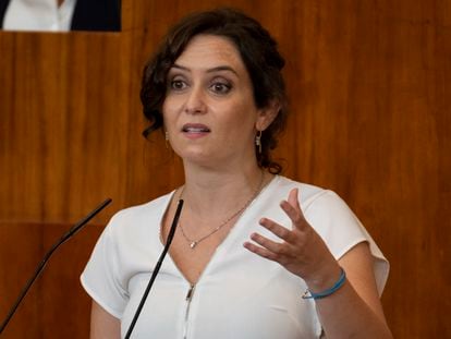 La presidenta de la Comunidad de Madrid, Isabel Díaz Ayuso, el pasado 15 de septiembre en el debate del estado de la región.
