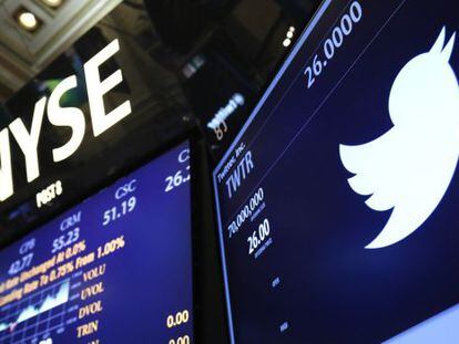 Logo de Twitter en un monitor del New York Stock Exchange