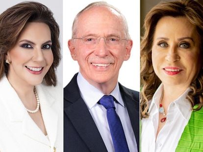 Tres de los aspirantes a la presidencia de Guatemala: Zury Ríos, Edmond Mulet y Sandra Torres.