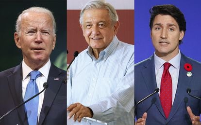El presidente de Estados Unidos, Joseph Biden, el mandatario de México, Andrés Manuel López Obrador, y el primer ministro de Canadá, Justin Trudeau.