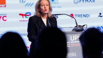 La vicepresidenta primera del Gobierno y ministra de Economía, Nadia Calviño inaugura este lunes el foro 'Wake up, Spain!' organizado por 'El Español' en Madrid.