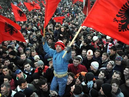 Celebración en Pristina de la independencia de Kosovo en febrero de 2008.