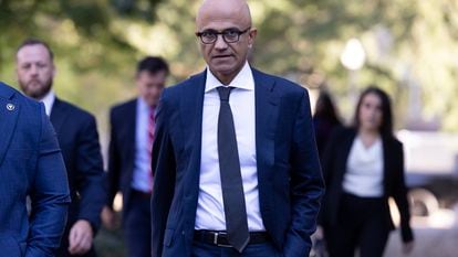 El consejero delegado de Microsoft, Satya Nadella, a su llegada a los juzgados el pasado 2 de octubre para declarar en el juicio contra Google.