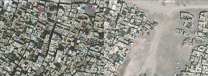 Imagen de la destrucción provocada en el distrito de Sur, la Ciudad Vieja de Diyarbakir. A la izquierda, antes de los bombarderos. A la derecha, después.
