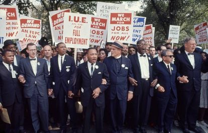 Varios líderes de la manifestación en Washington en 1963. Martin Luther King es el cuarto desde la izquierda.
