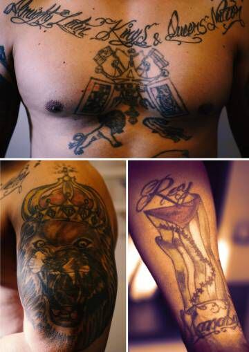 Tatuajes de King Manaba que tienen que ver con la 'Nación' de los Latin Kings.