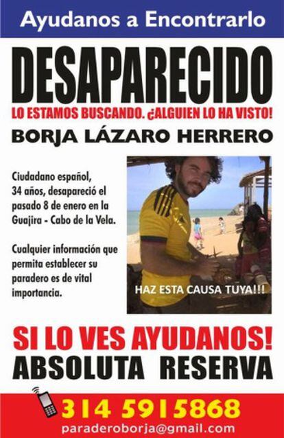 El folleto difundido con la fotografía del español desaparecido.