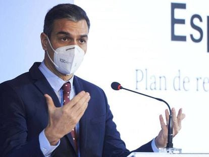El presidente del Gobierno, Pedro Sánchez, durante una de las presentaciones del plan de recuperación.